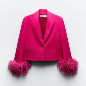 Zara Short Feather Blazer NWT